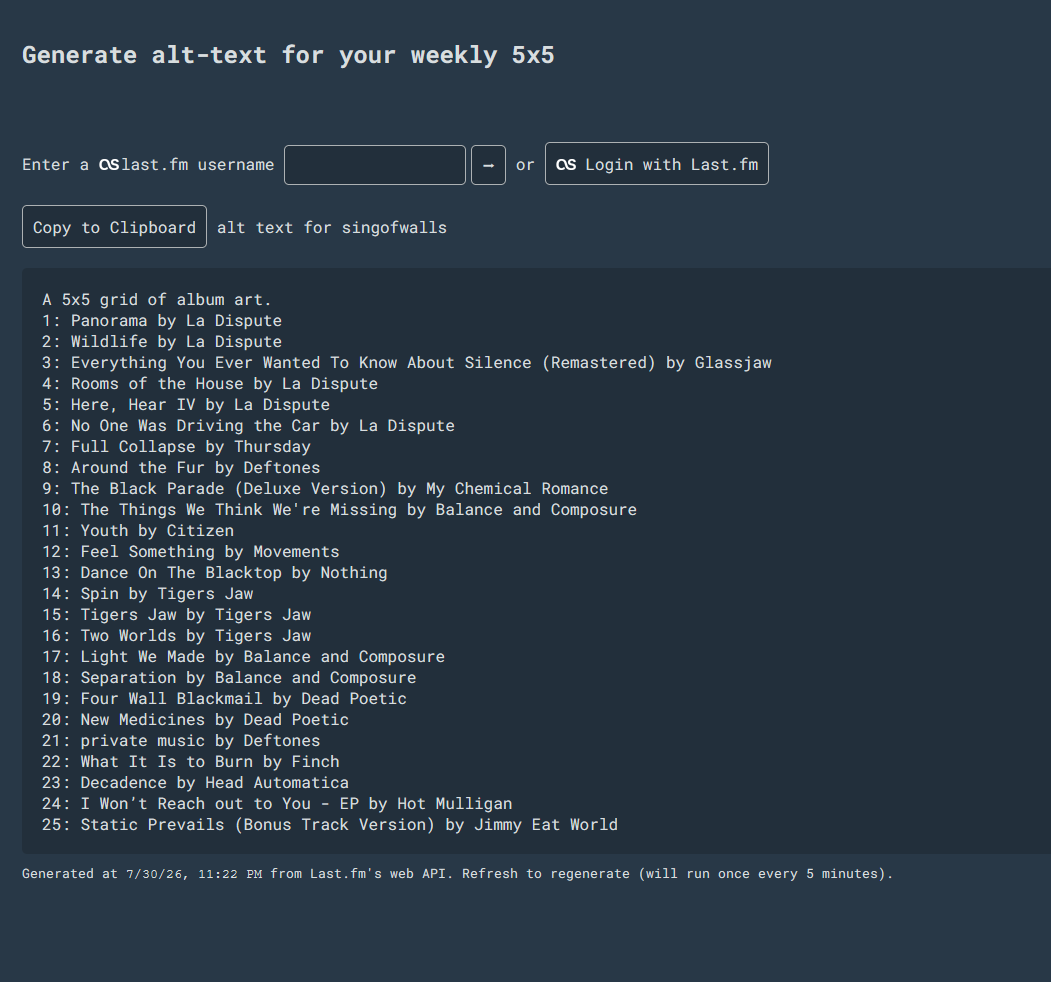 Last.fm FiveByFive Alt Text Generator