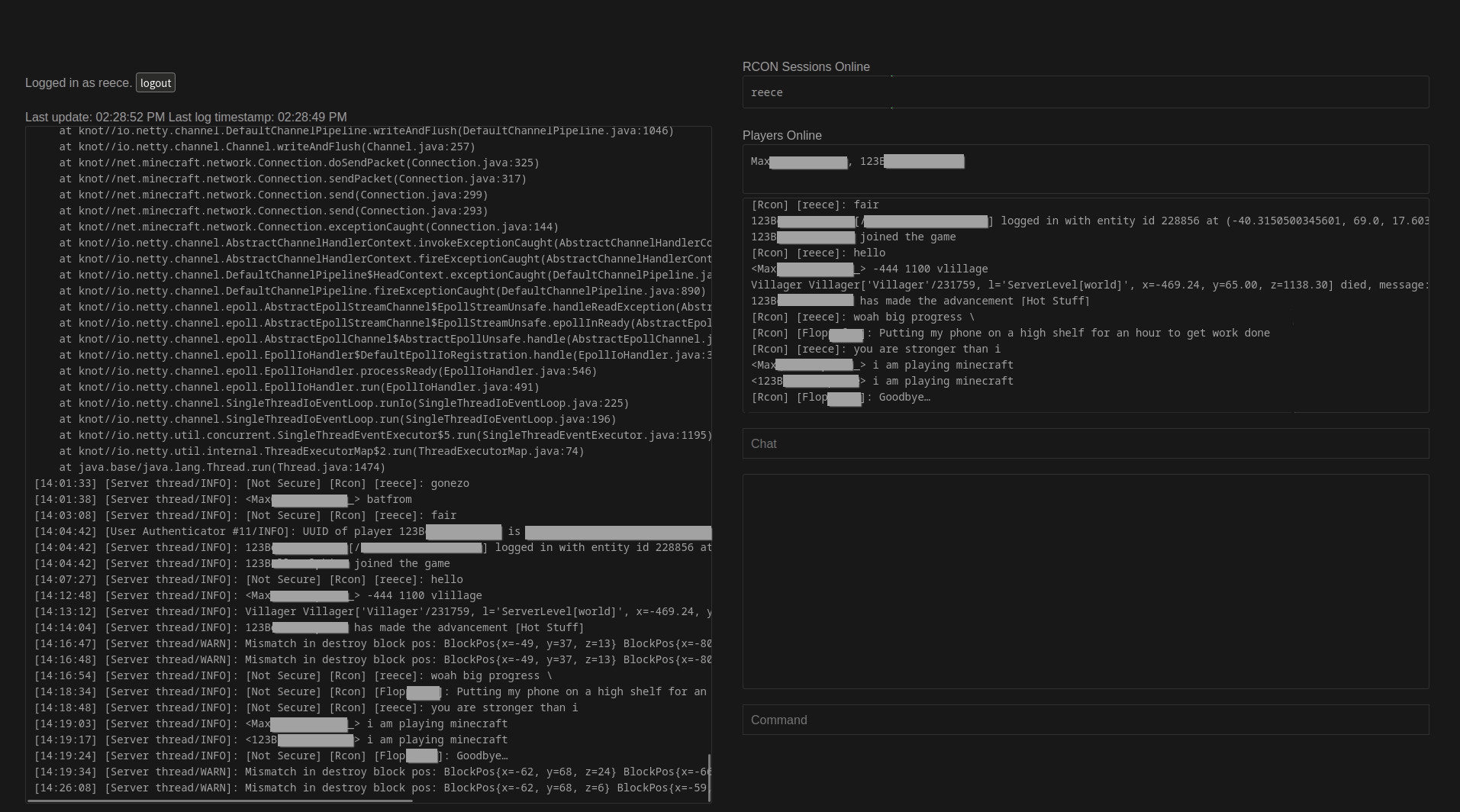 Minecraft Server RCON Dashboard